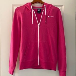 EUC Nike Women’s Cotton Zip-Up Hooded Jacket in Pink/White